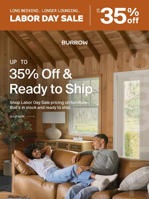 burrow newsletter: In stock. On sale. Ready to ship.