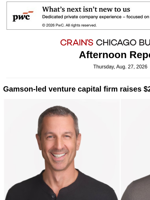 crainalerts newsletter: Venture capital firm raises $200M fund