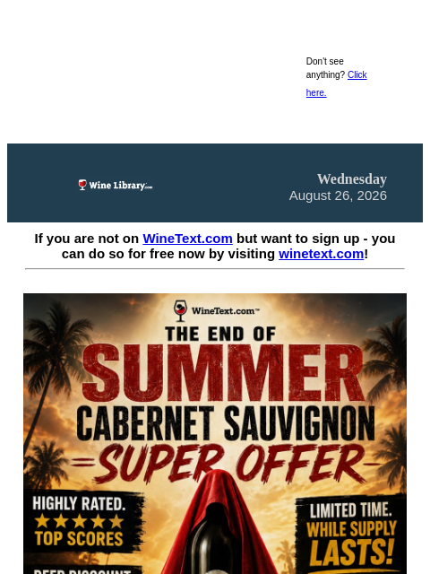 winelibrary newsletter: It’s this Friday! Our End of Summer Cabernet Super...
