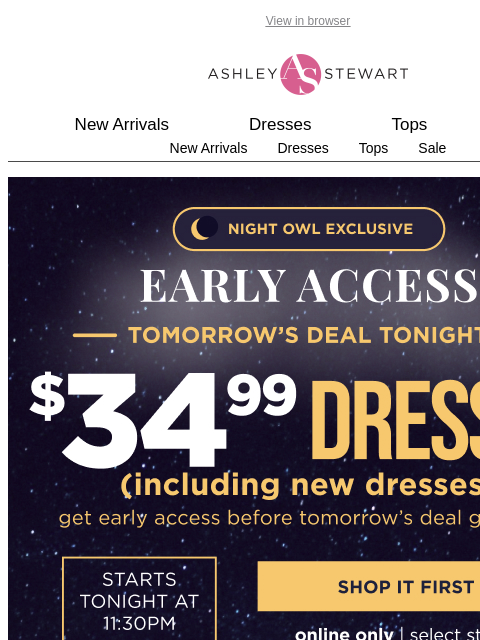 ashleystewart newsletter: 🦉Night Owl — $34.99 ALL dresses