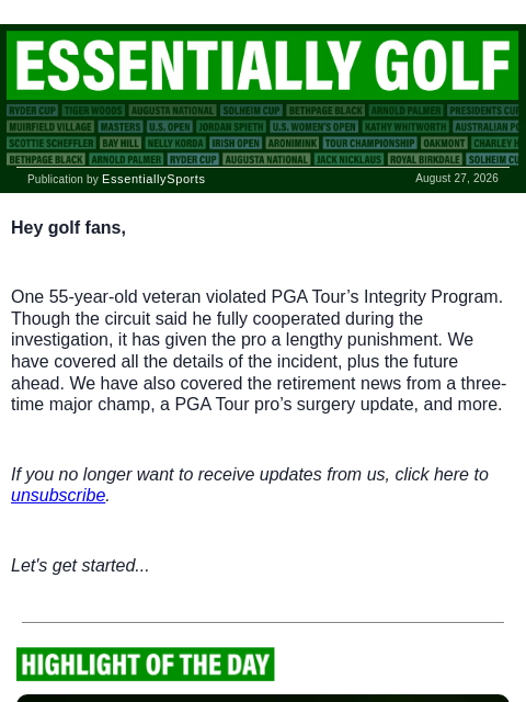 newsbreakexpress newsletter: Veteran Banned by PGA Tour
