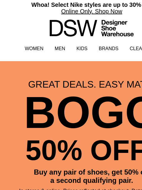 dsw newsletter: BOGO 50% Off back-to-school styles!