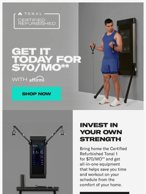 tonal newsletter: Get Tonal 1 for as low as $70/month