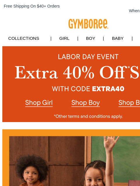 gymboree newsletter: Extra 40% Off Is Waiting For You!