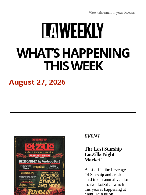 laweekly newsletter: What's Happening in LA This Week + Artist of the P...