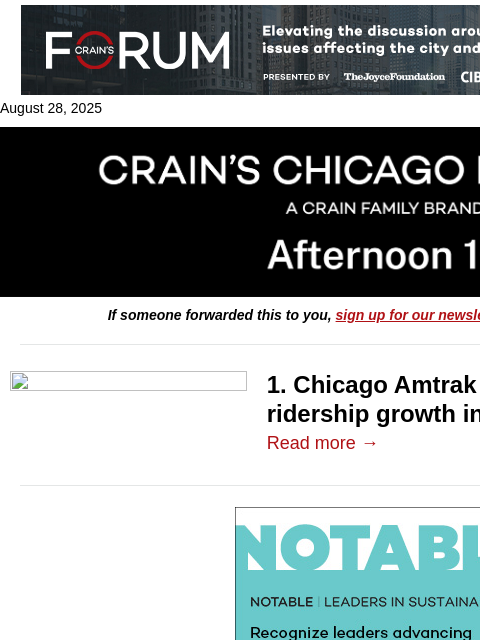 crainalerts newsletter: Amtrak ridership surges most on Chicago routes