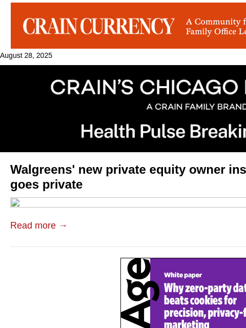 crainalerts newsletter: Walgreens new owners install CEO as sale finalized
