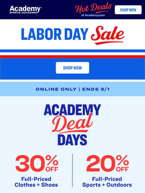 academy newsletter: EXTENDED! 30% Off Clothes + Shoes Online