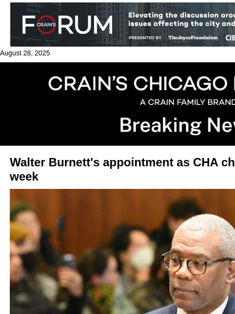 crainalerts newsletter: Burnett's appointment as CHA chief moving forward ...