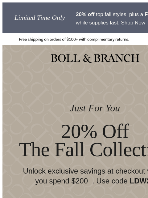 bollandbranch newsletter: Inside: 20% off fall arrivals + a FREE gift