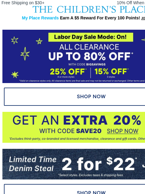 childrensplace newsletter: Hello Labor Day Savings 👋 Get up to 80% Off Clear...