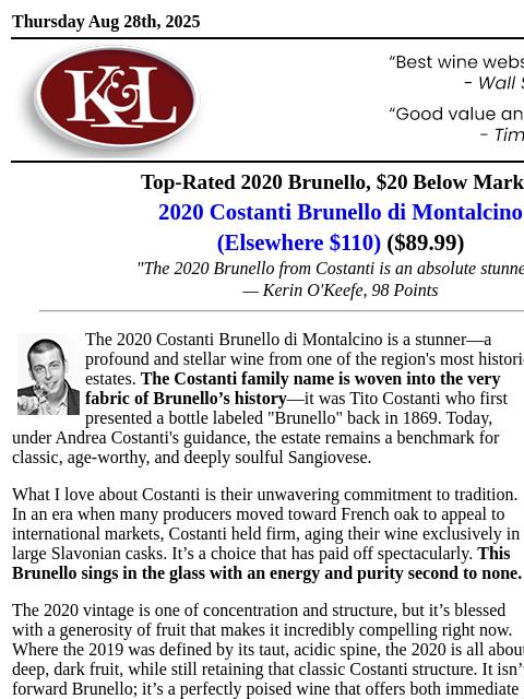 klwines newsletter: 98-Point 2020 Brunello — “An absolute stunner.” — ...
