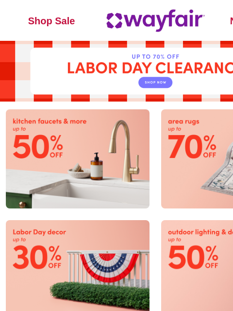 wayfair newsletter:  🔔 CLEARANCE 🔔 UP TO 70% OFF 🔔
