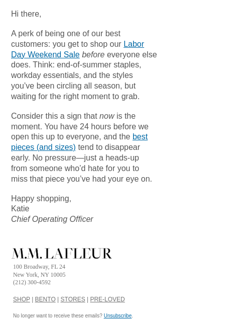 mmlafleur newsletter: 24 HRS LEFT: Early access to LDW Savings
