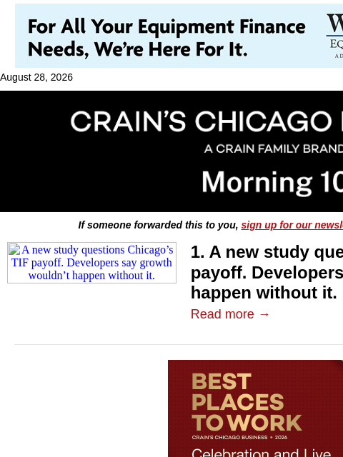 crainalerts newsletter: Questioning Chicago’s TIF payoff