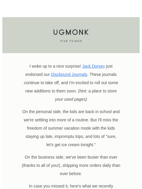 ugmonk newsletter: 5 things I'm digging – August edition