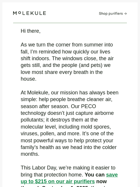 molekule newsletter: From our CEO: A healthier season starts now