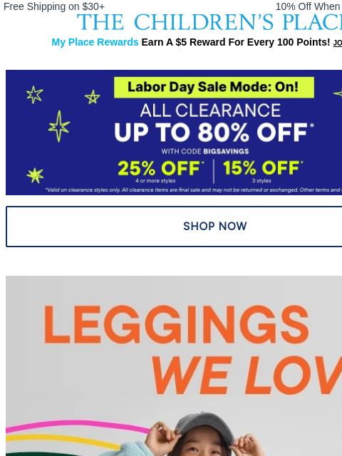childrensplace newsletter: 👀Labor Day deals: Up to 40% off Leggings!