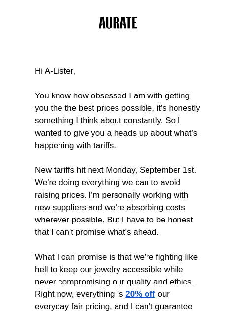 auratenewyork newsletter: A NOTE FROM ME