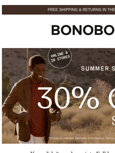 bonobos newsletter: Up to 70% Off Sale Items | 30% Off the Rest