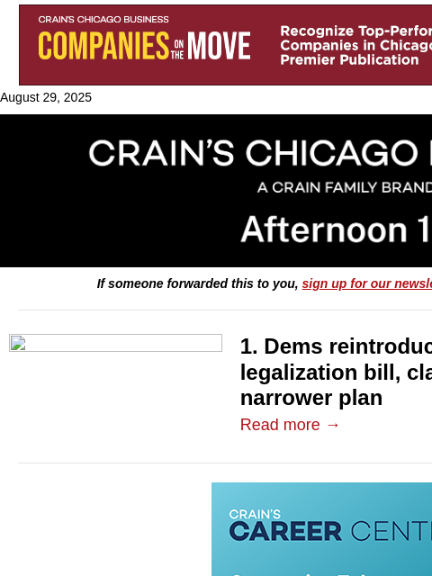 crainalerts newsletter: Dems push to federally legalize cannabis