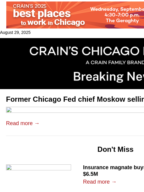 crainalerts newsletter: Former Chicago Fed chief selling Streeterville con...