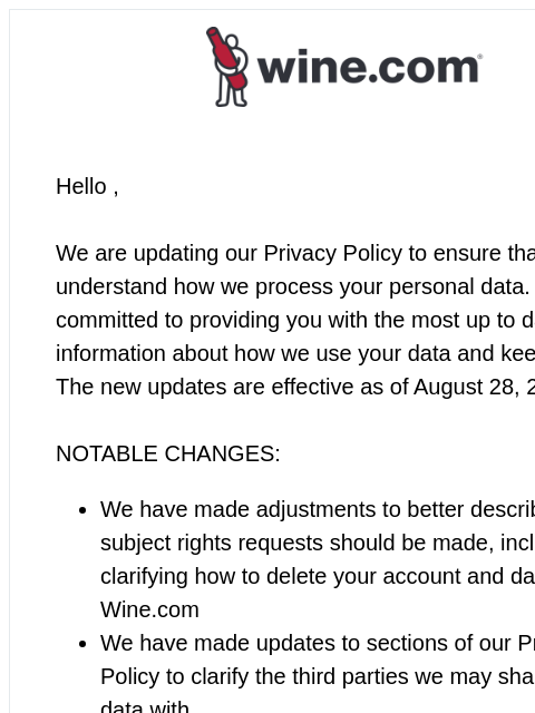 wine newsletter: Important updates to our privacy policy.