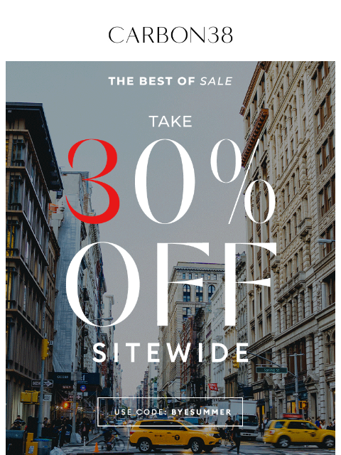 carbon38 newsletter: 30% off SITEWIDE