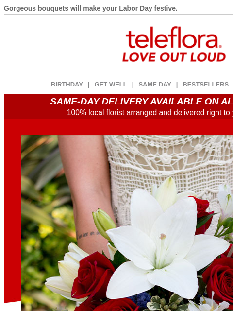 teleflora newsletter: Perfect Your Labor Day Party 🌠🌼 20% Off Now