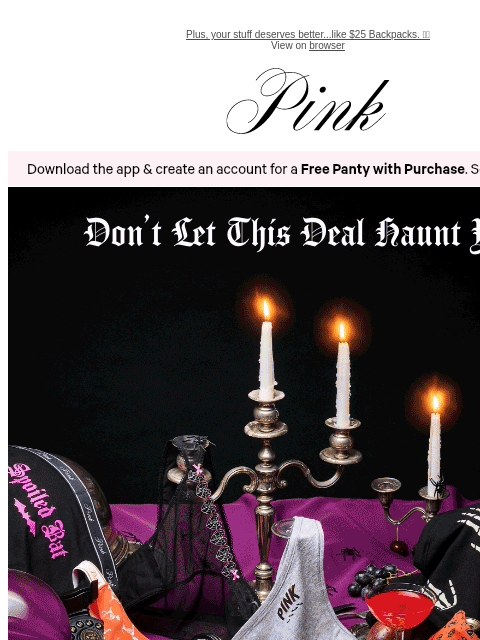 vspink newsletter: A Lil' Spooky, A Lot Comfy: 8/$38 Panties