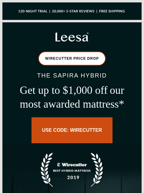 leesasleep newsletter: Get up to $1,000 off the award-winning Sapira​