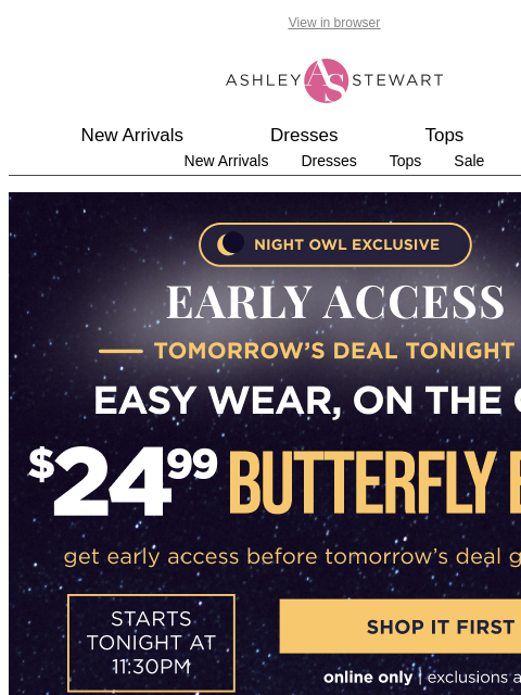 ashleystewart newsletter: 🦉Night Owl — $24.99 black butterfly bras!