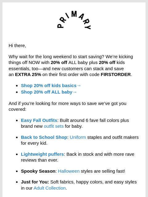 primary newsletter: Labor Day savings start NOW 👏👏👏