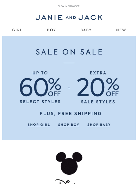 janieandjack newsletter: Surf's up: extra 20% off Disney Mickey Mouse style...
