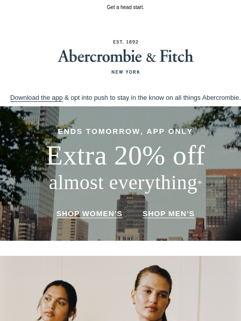 abercrombie newsletter: NEW active is on sale in the app.