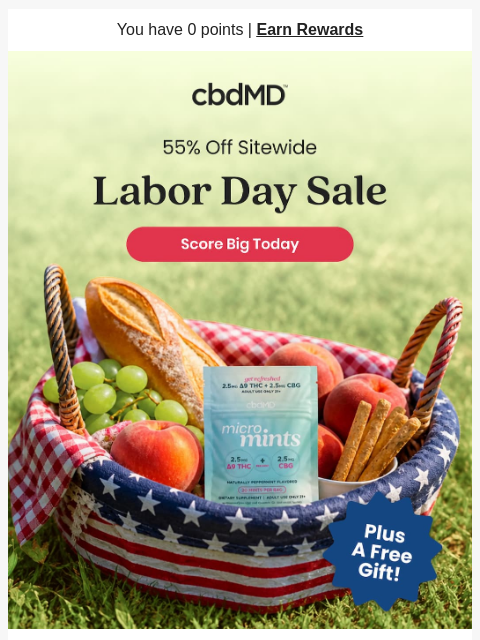 cbdmd newsletter: Labor Day Deal: Get 55% Off!