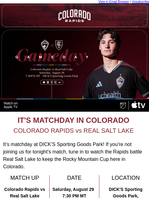 thecoloradorapids newsletter: How to Watch | Rapids vs Real Salt Lake
