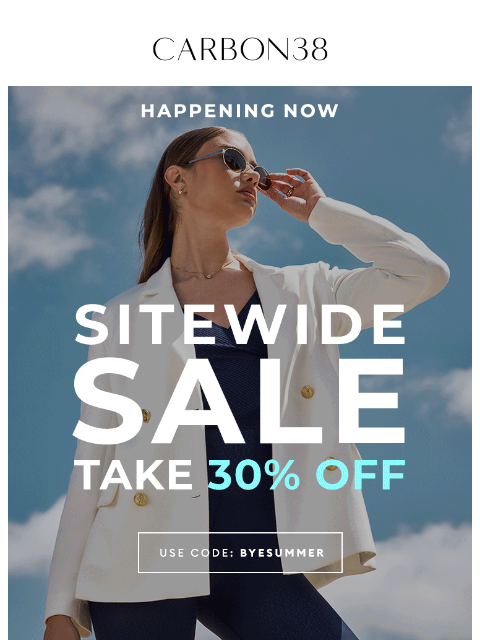 carbon38 newsletter: Happening Now: 30% off Sitewide