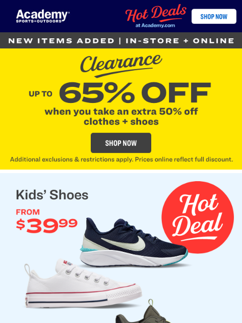 academy newsletter: Score Kids’ Shoes, from $39.99.