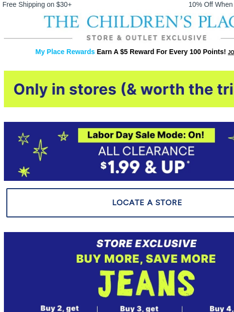 childrensplace newsletter: 🎆 In stores now! $1.99 & up ALL Clearance! 🎆