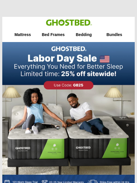 ghostbed newsletter: HOT LABOR DAY SAVINGS 🔥🔥🔥
