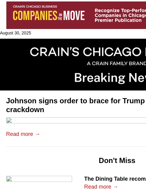 crainalerts newsletter: Mayor signs 'Protecting Chicago Initiative' to saf...
