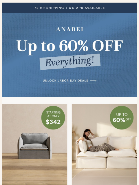 anabei newsletter: Sofas, Slipcovers & Steals 💥