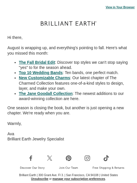 brilliantearth newsletter: Last call for August's best