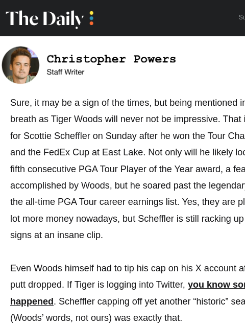 golfdigest newsletter: Scheffler tops Tiger on legendary list