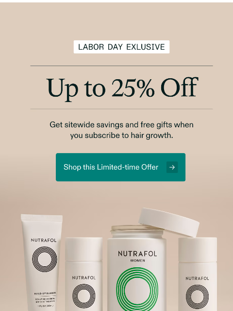 nutrafol newsletter: Save up to 25% off + free gifts. 