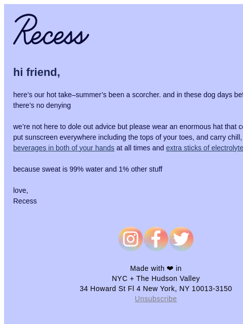 takearecess newsletter: are you sweating?