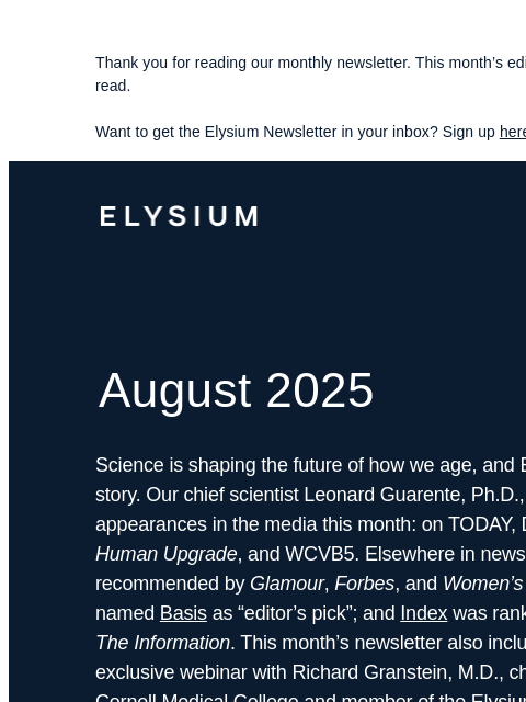 elysiumhealth newsletter: When the world talks about longevity, they talk ab...