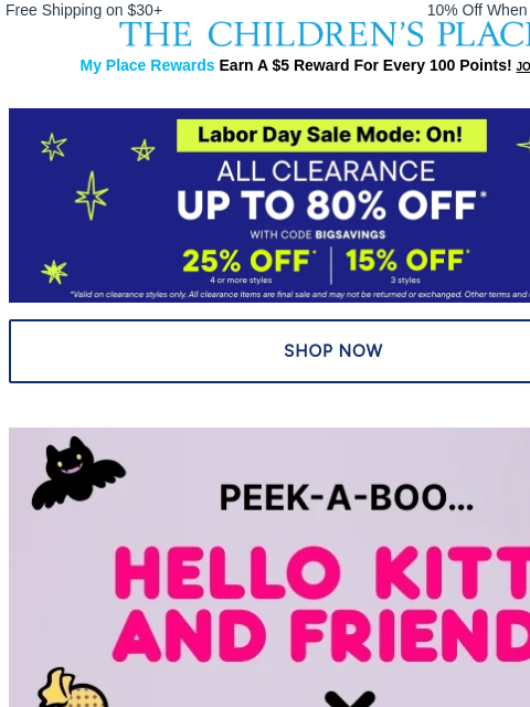childrensplace newsletter: Peek-a-boo! It's Hello Kitty and Friends!