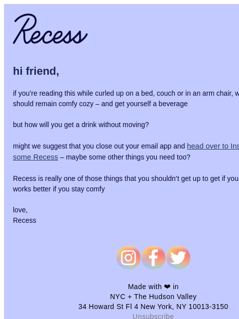 takearecess newsletter: thirsty? don’t move